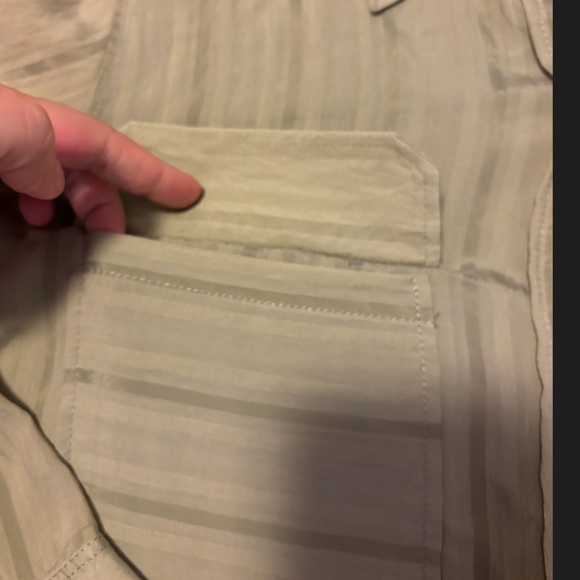 Zara light green shiny khaki striped long sleeve blouse NWT - Picture 6 of 9